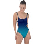 Navy Teal Tie Strap One Piece Swimsuit