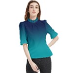 Navy Teal Frill Neck Blouse